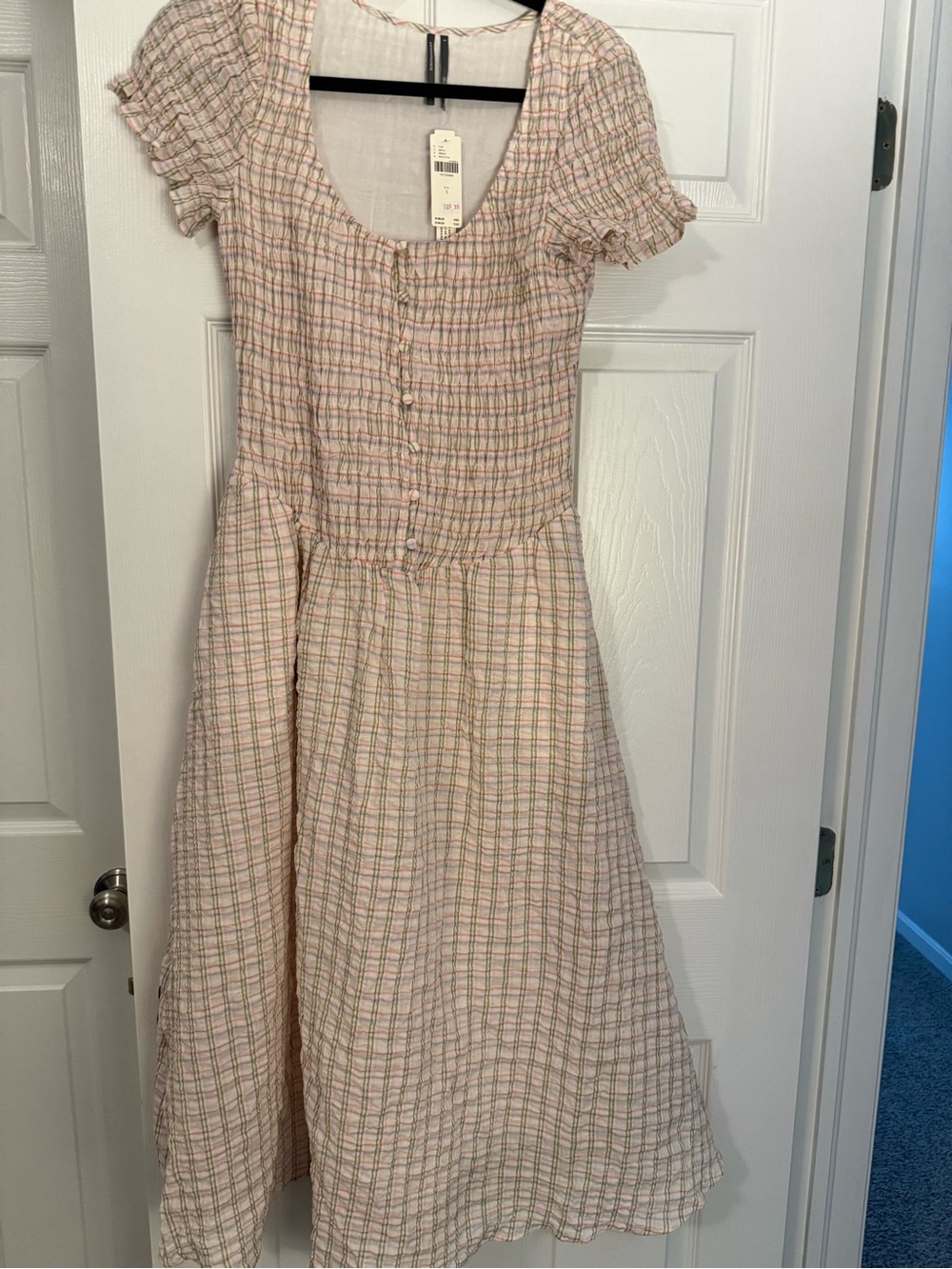 Women’s Pink Plaid Short-Sleeve Dress - Picture 1 of 3